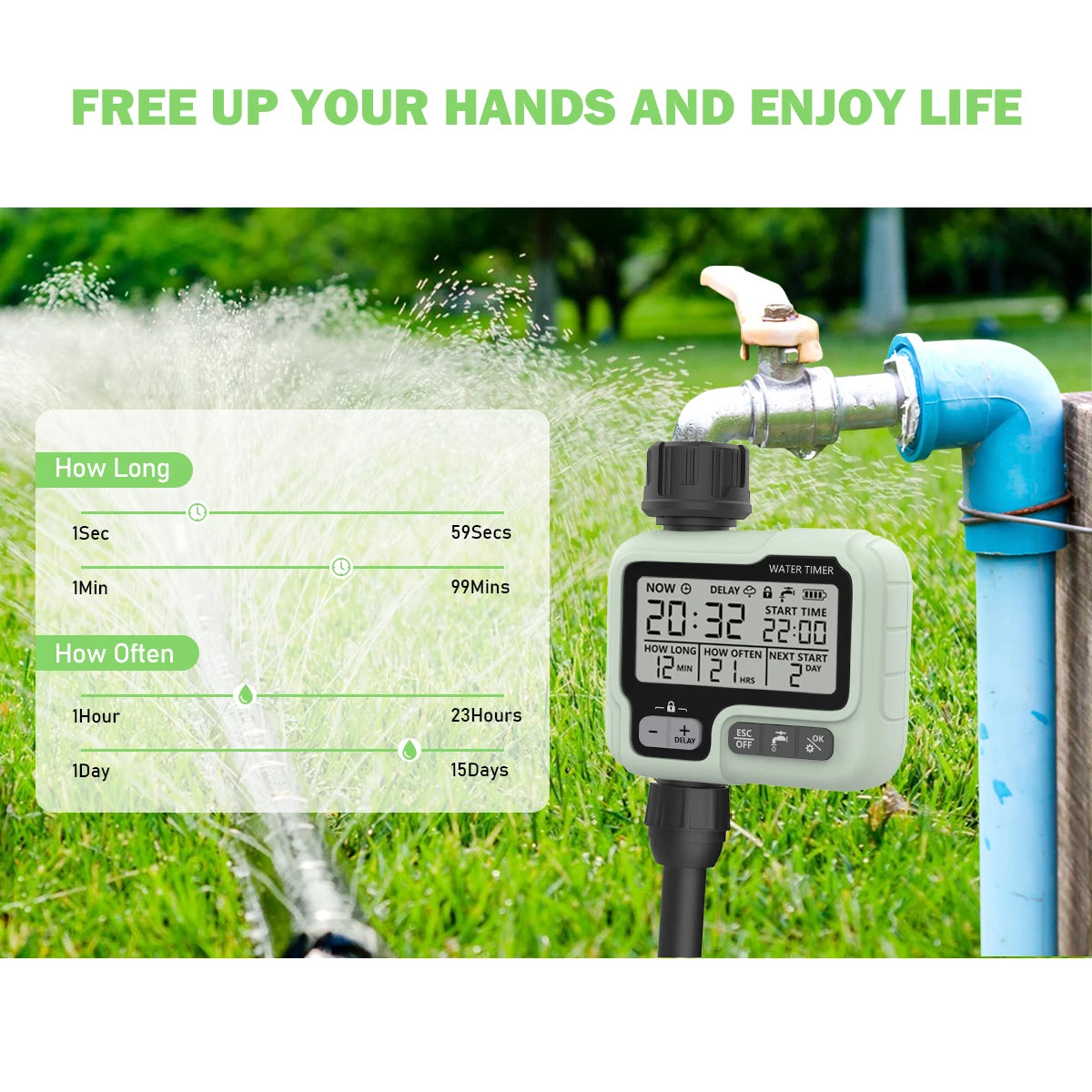 Eshico HCT-322 Automatic Water Timer Garden Digital Irrigation Machine Intelligent Sprinkler Outdoor Use to Save Water &Time