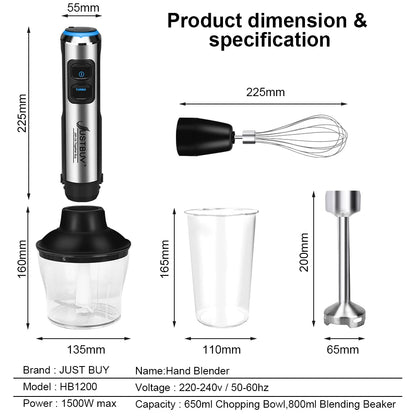 Euro 1500W 7/6/4 in 1 Electric Stick Hand Commercial Blender Food Processor Egg Whisk Mixer Juicer Meat Grinder