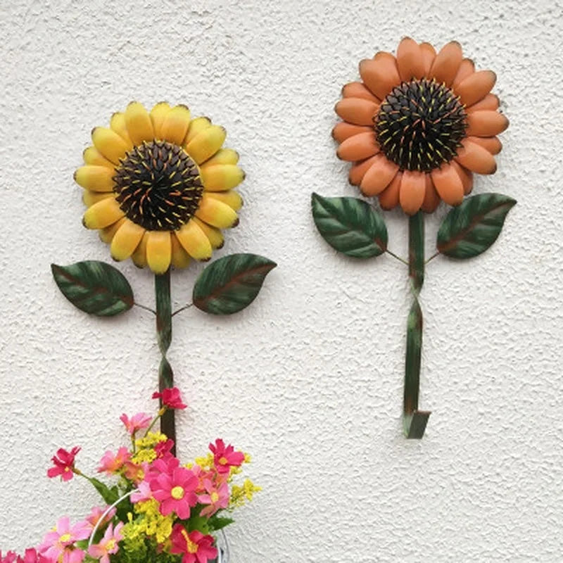 Hierro girasol puerta colgante artesanía Retro pared arte colgante gancho jardín decoración del hogar