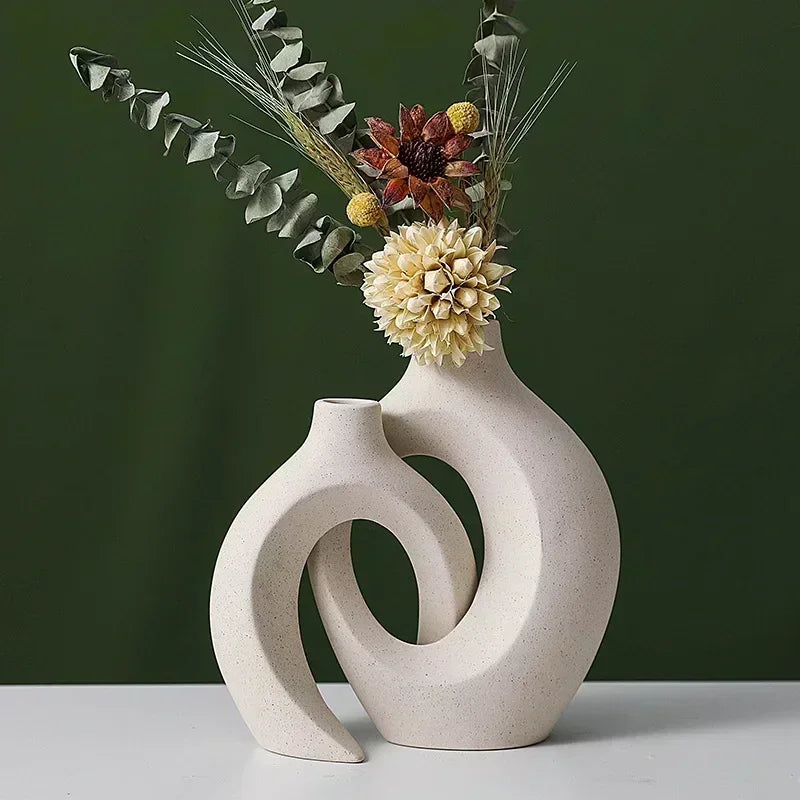 Vase nordique en céramique Interlock, cadeau de mariage pour petit ami, petite amie, herbe des marais, décoration de la maison pour salon