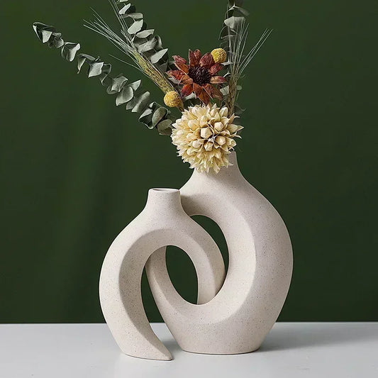 Nordic Ceramic Interlock Vase Bridal Shower Wedding Boyfriend Gift Girlfriend Pampas Grass Living Room Home Decoration