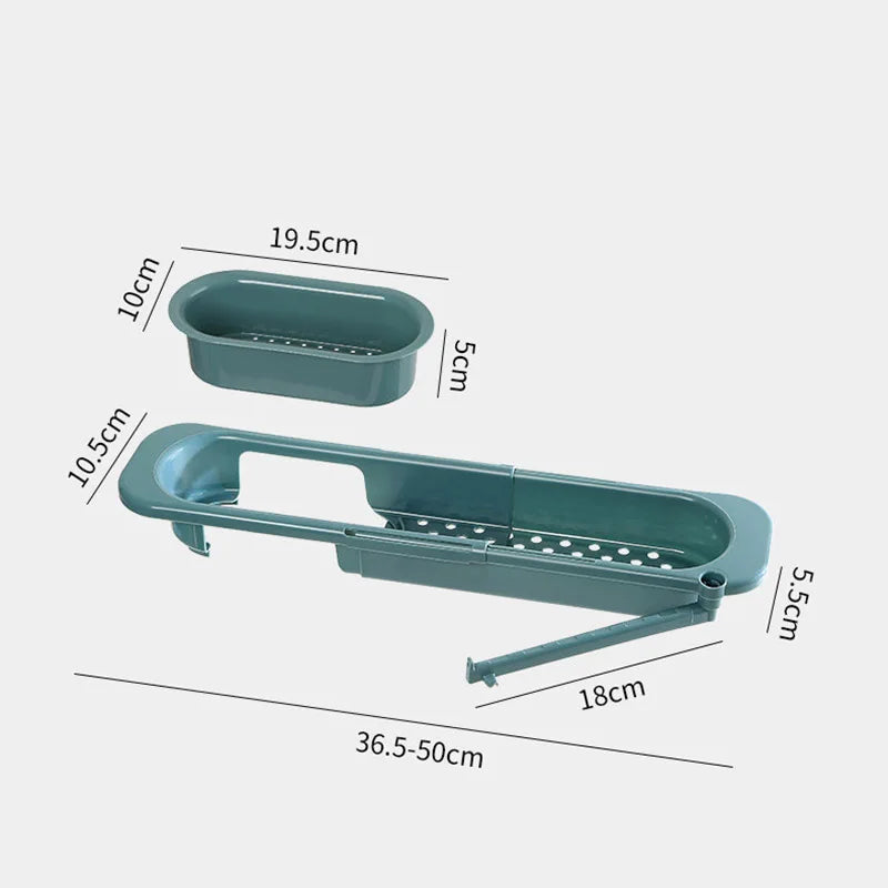 Estante telescópico para fregadero, soporte para esponja y jabón, organizador ajustable, escurridor, cesta de almacenamiento, accesorios de cocina