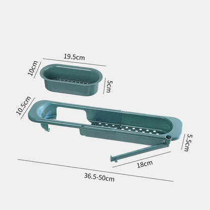 Estante telescópico para fregadero, soporte para esponja y jabón, organizador ajustable, escurridor, cesta de almacenamiento, accesorios de cocina