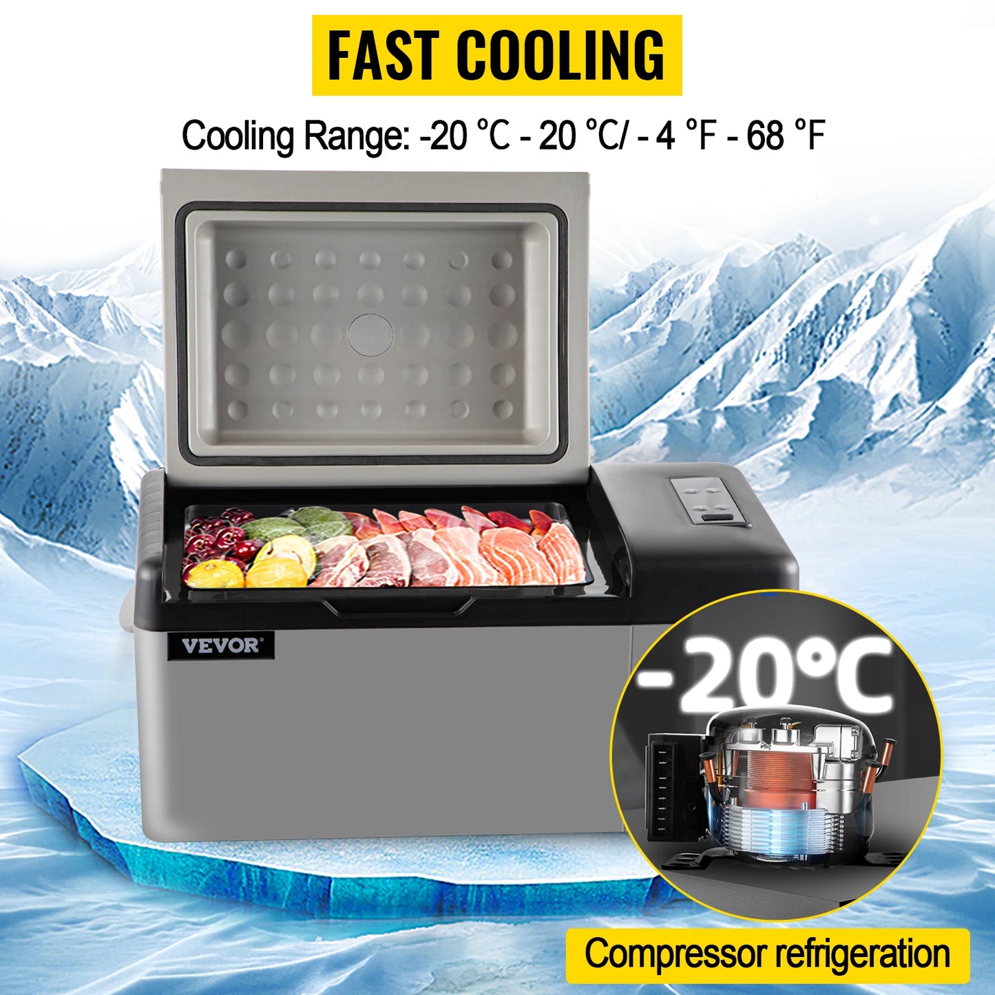 VEVOR 20L 22L 35L 45L 55L Car Refrigerator Mini Fridge Freezer Portable Compressor Cooler 12/24V DC 110-240V Ice Box for Camping