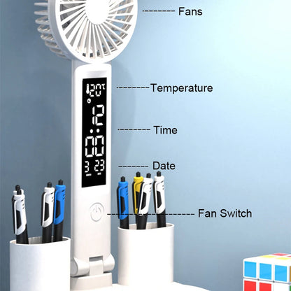 Rechargeable Table Lamp for Study, Desk Lamp Reading Light Led Table Light with Fan, Led Clock Dispaly Reading Lamp