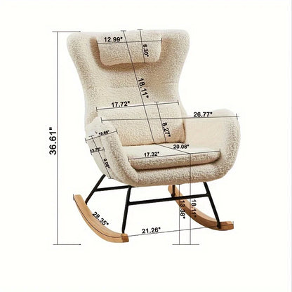 1pc Rocking Chair, High Backrest Rocking Accent Chair, Padded Seat Chaise Lounge With Headrest, Comfy Chair For Home Bedroom