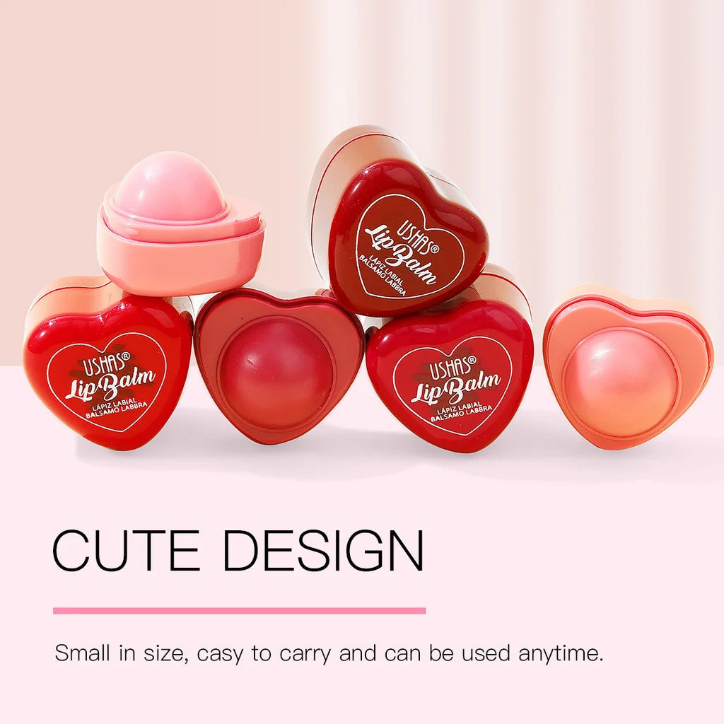 USHAS Heart Lip Balm Moisturizing Hydrating 6 Color Solid Lip Gloss Autumn Winter Lip Balm for Christmas Valentine's Day