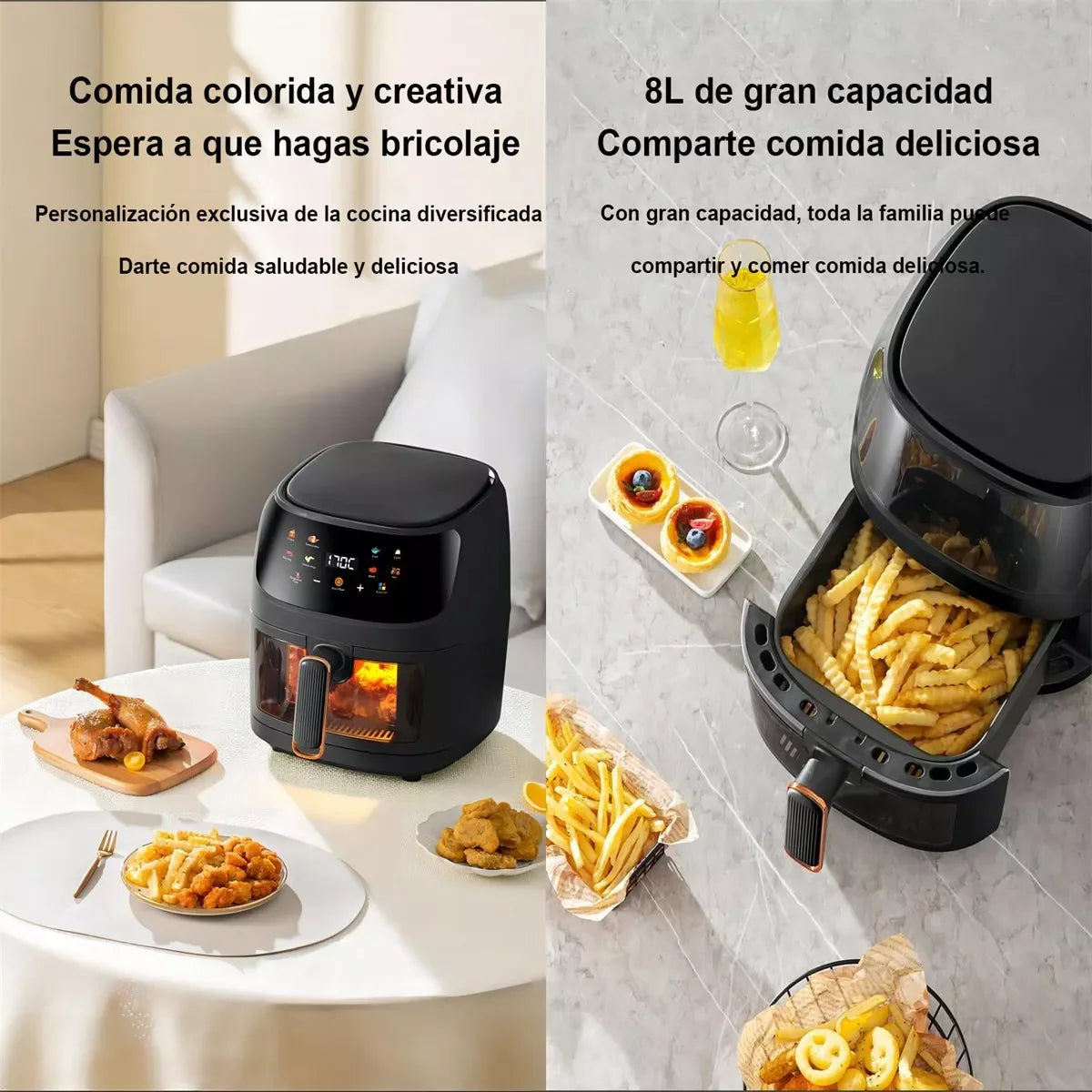 Freidora Aire 8L 2400W Con Pantalla Tactil Regulación De Temperatura Y De Visualización Air Fryer Programable (8 Litros)