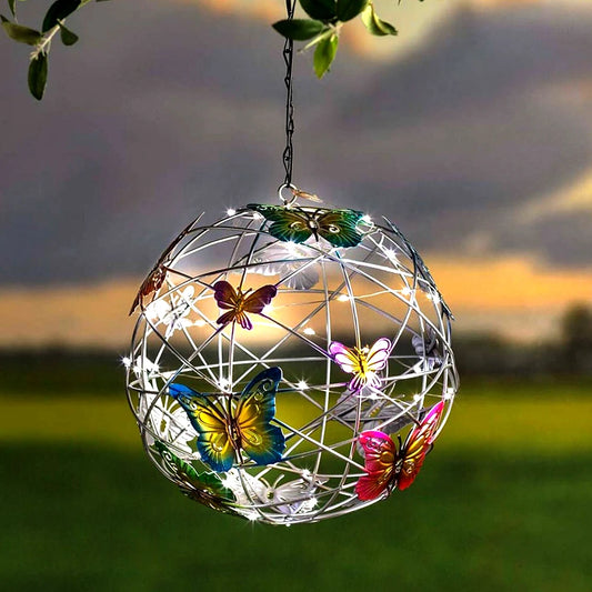 Outdoor Hanging Solar Waterproof Lamp Butterfly Ball Light Garden Decorative Light Use For Courtyard Garden Decoration Butterfly