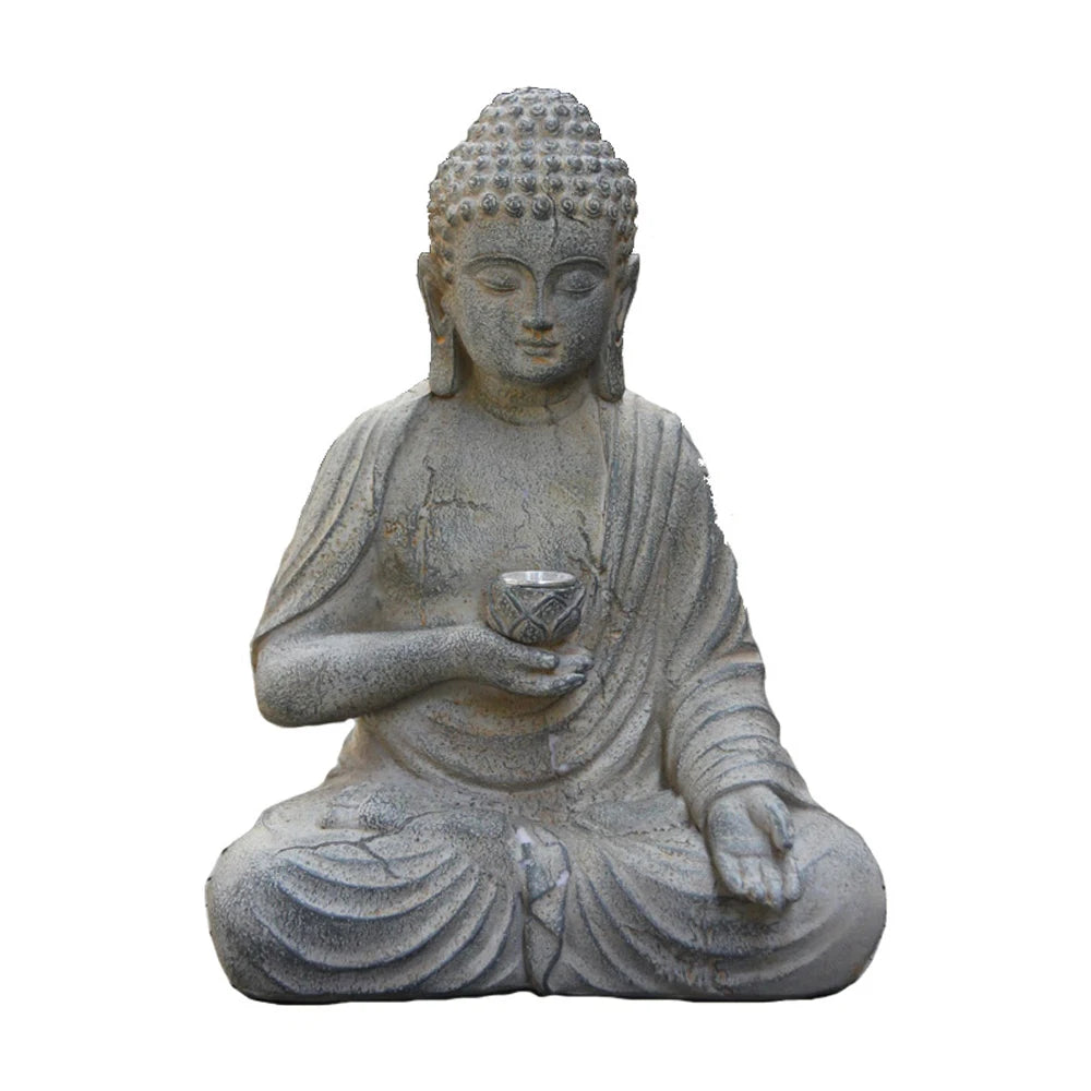 Resin Solar Buddha Statue Sculpture Garden Decor Light Zen Asian Japanese Garden Decoration Outdoor Front Porch Patio Yard Home