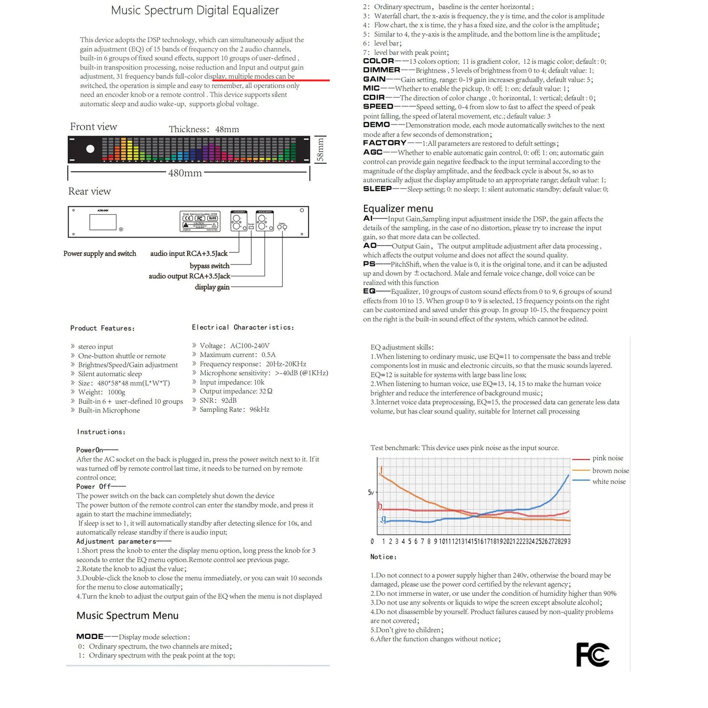 Music Spectrum Analyzer Digital Equalizer LED Full-color 31-segment EQ Tuning Level Indicator Atmosphere Light Voice Control