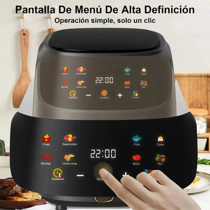 Freidora de aire de gran capacidad de 6/8L con pantalla LCD, freidora eléctrica inteligente, freidora de aire profunda sin aceite, horno para patatas fritas, pollo a la parrilla