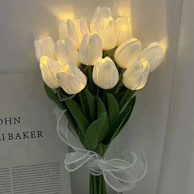 5/10pcs LED Tulips Artificial Flowers PU Tulip Fake Flower Bouquet Night Light for Home Garden Decoration Wedding Birthday Gift