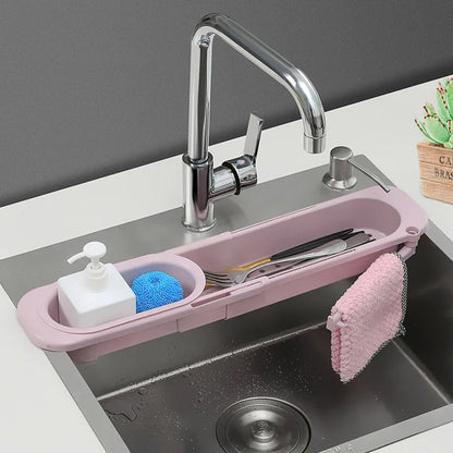 Telescopic Sink Rack Soap Sponge Holder Organizer Adjustable Sinks Drainer Storage Basket Kitchen Accessories