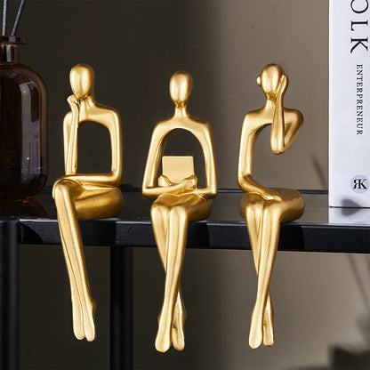 Nordic Home Decoration Accessories Resin Abstract Thinker Statue Golden Decorative Living Room Decoration Crafts Statue Figurine