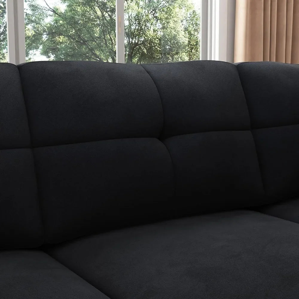 Convertible Sectional Sofa Velvet L Shaped Couch Reversible 4 Seat Corner Sofas for Small Apartment,Velvet Black Sofa