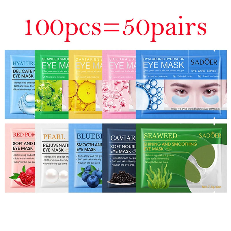 100Pcs=50Pairs Crystal Collagen Eye Mask Moisturizing Anti Dark Circles Firming Sakura Eye Patches Skin Care for Eyes