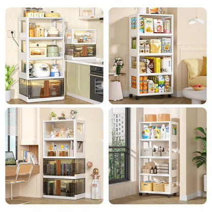 Formwell Storage Rack to be Cabinet, Openwork Design without Door, Foldable and Stackable, bottom wheels for easy moving