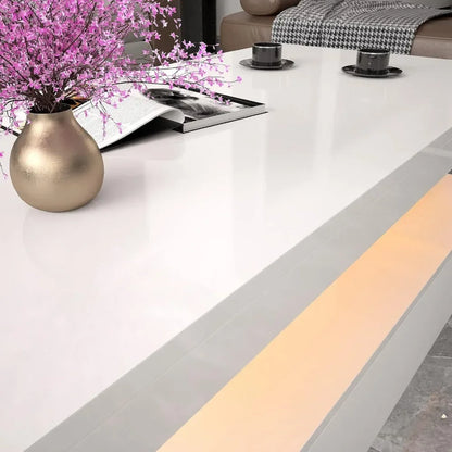 White Rectangular Coffee Table for Living Room With Remote Control High Gloss Modern Coffee Table With RGB LED Light Furniture