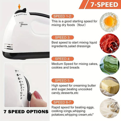 saengQ Handheld electric egg beater, household automatic mixer, egg white and cream beater, mini 7-speed white