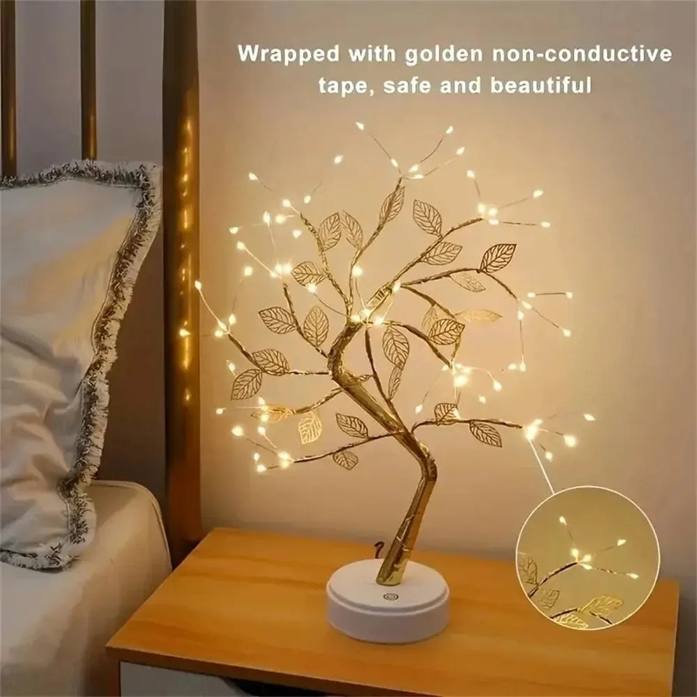 LED Rose Leaf Table Lamp USB Christmas Tree Fairy Light Night Lights Home DIY Party Wedding Bedroom Decoration Mother's Day Gift