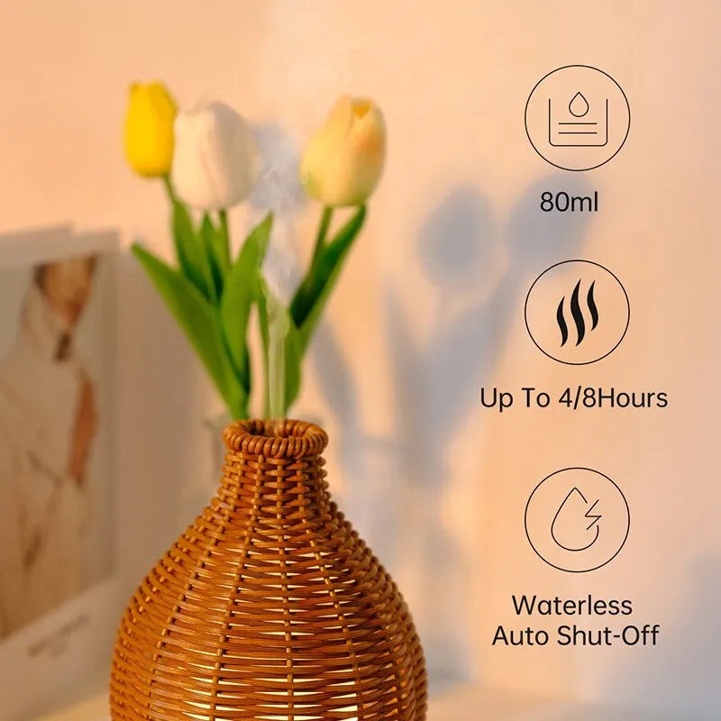 Mini Vase en bois tissé, humidificateur d'air, USB, électronique ultrasonique, diffuseur d'huile essentielle et de parfum d'eau, parfum de pièce pour la maison