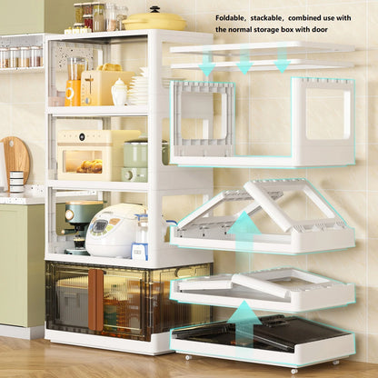 Formwell Storage Rack to be Cabinet, Openwork Design without Door, Foldable and Stackable, bottom wheels for easy moving