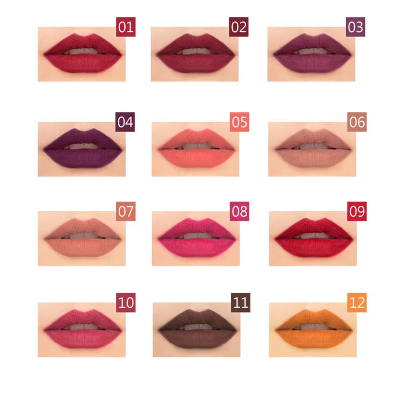 Pudaier 12pcs Lip Liner Pen 12 Colors Waterproof And Sweat-proof Not Easy To Fade Non-stick Cup Nude Lipstick Pencil SET