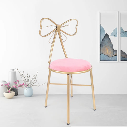 Luxury Minimalist Makeup Vanity Stool Butterfly Backrest Chair w/Velvet Cushion for Bedroom Dining Room Deep Pink/Light Pink