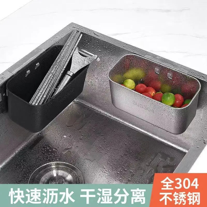 Kitchen sink drainage basket, stainless steel square shelf, household wall mounted leftover food filter in the vegetable sink