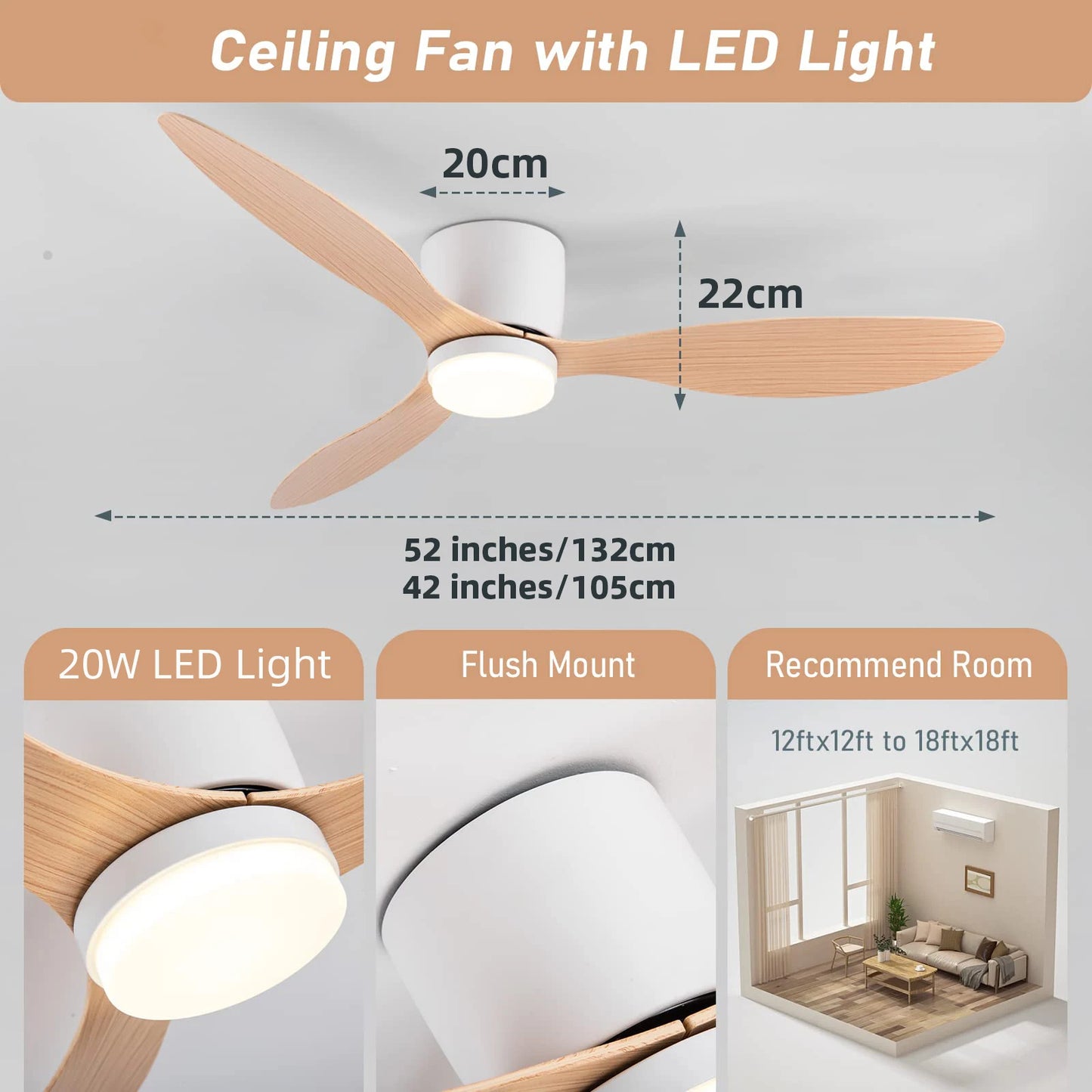 Modern Led Ceiling Fans With Lights DC Motor 6 Speeds Timing Fan 20CM Low Floor Loft Remote Control Lux&vitae Fan With Lights