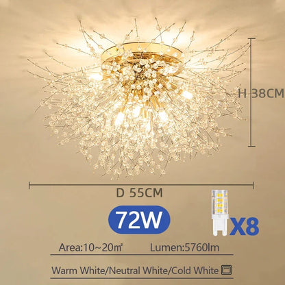 2024 Crystal Dandelion Ceiling Lighting Chandelier Lamp For Living Room Dining Home Postmodern Design Style G9 Bulb High-end