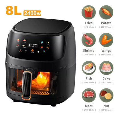 Freidora Aire 8L 2400W Con Pantalla Tactil Regulación De Temperatura Y De Visualización Air Fryer Programable (8 Litros)