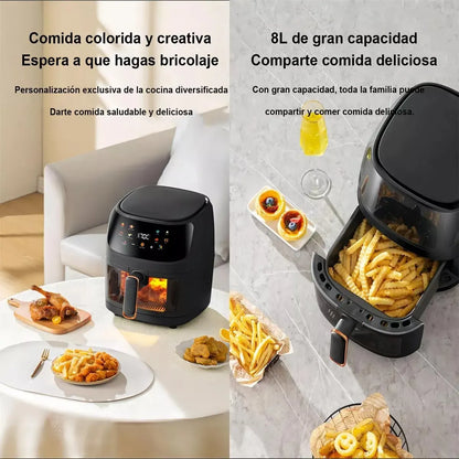 Freidora de aire de gran capacidad de 6/8L con pantalla LCD, freidora eléctrica inteligente, freidora de aire profunda sin aceite, horno para patatas fritas, pollo a la parrilla