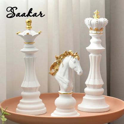 SAAKAR International Chess Resin Decorative Ornaments Home Interior Office Figurines King Queen Knight Statue Collection Objects