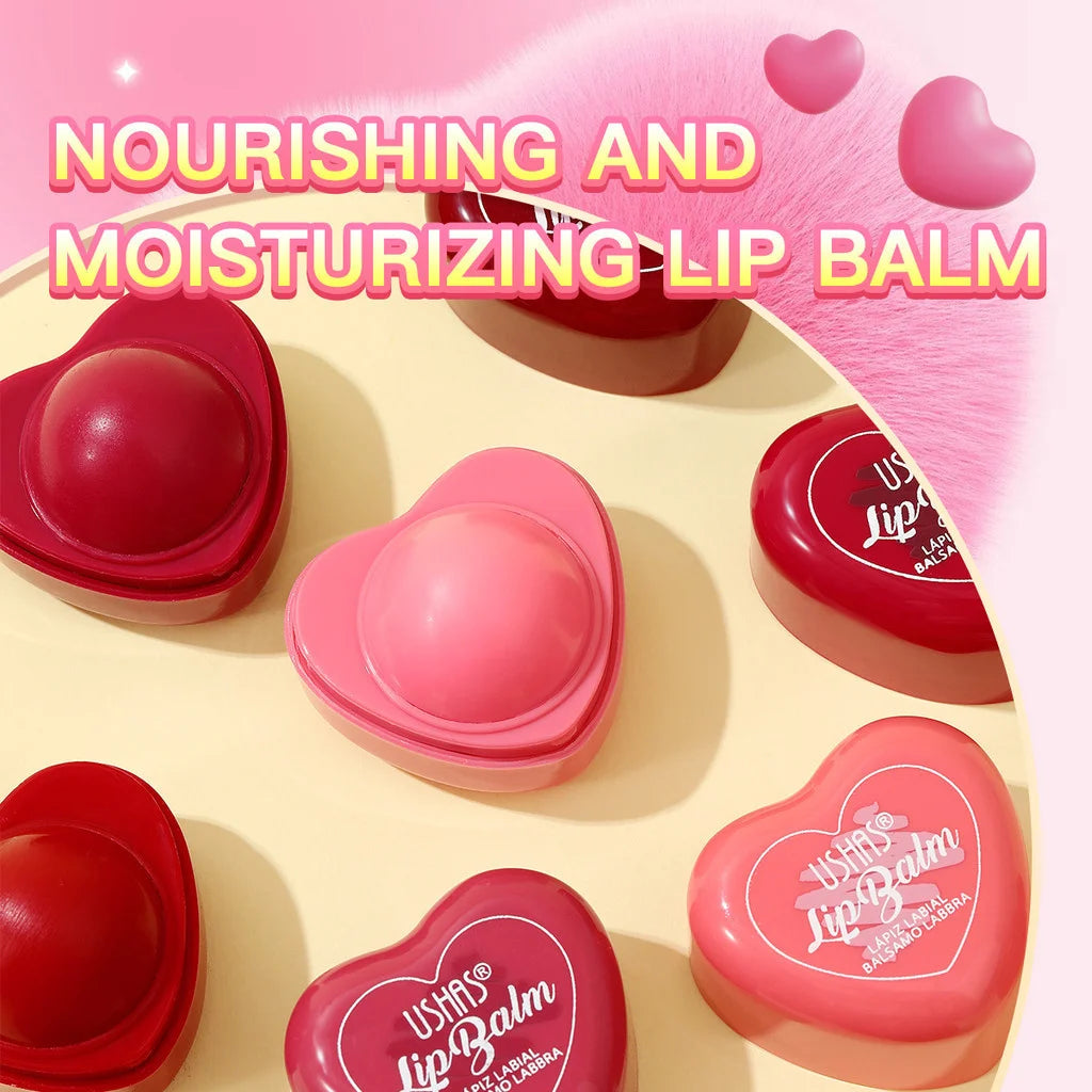 USHAS Heart Lip Balm Moisturizing Hydrating 6 Color Solid Lip Gloss Autumn Winter Lip Balm for Christmas Valentine's Day