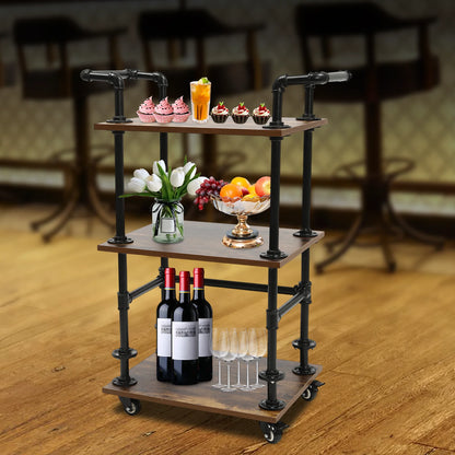 CNCEST3-Tier Industrial Rolling Bar Cart BeverageCart Bar Shelves for Liquor Bottles Wine Rack Carts on Wheels with StorageCarts