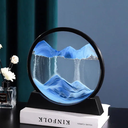 Imagen artística de arena móvil en 3D, cristal redondo, paisaje de arena de mar profundo, reloj de arena, artesanía de arena movediza, pintura fluida, regalo de decoración del hogar y la Oficina