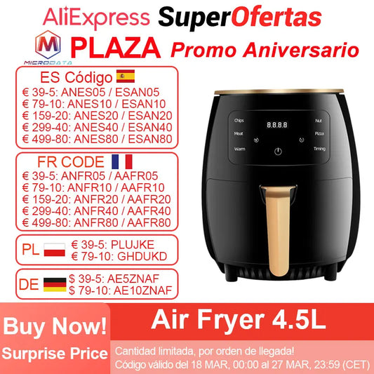 Friteuse à Air MicroData sans huile 4,5L 1400W friteuses à Air profondes intelligentes four 360 cuiseur à Circulation d'air chaud Smart Touch AirFryer