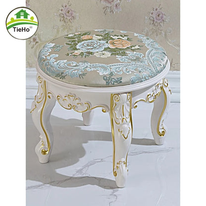 European Style Fabric Low Stool For Hallway Living Room Changing Round Ottoman Bedroom Retro Dressing Chair Seat Home Furniture