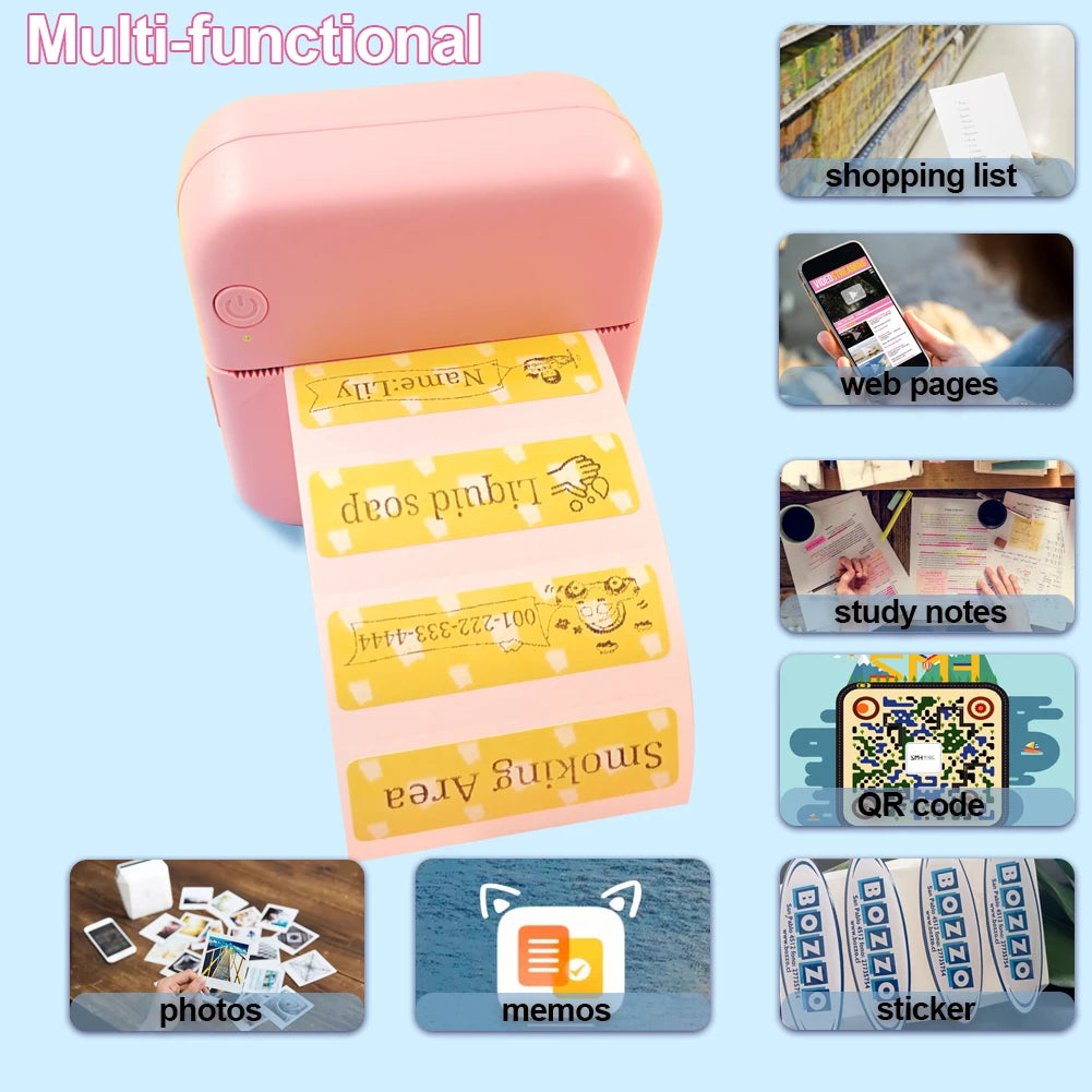 Mini Printer Bluetooth WiFi Connected Thermal Paper Label Mobile Phone Photo Title Note Pockt Portable Student Error Maker