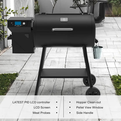 ZPG 550B2 2024 Upgrade Wood Pellet Smoker, 8 in 1 BBQ Grill with Latest PID Technology LCD Controller, Auto Temperature Control