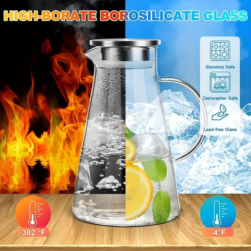 Water Jug Transparent Heat-Resistant Glass Cold Water Kettle And Cups Water Pot With Handle Large Capacity Office Household Jug