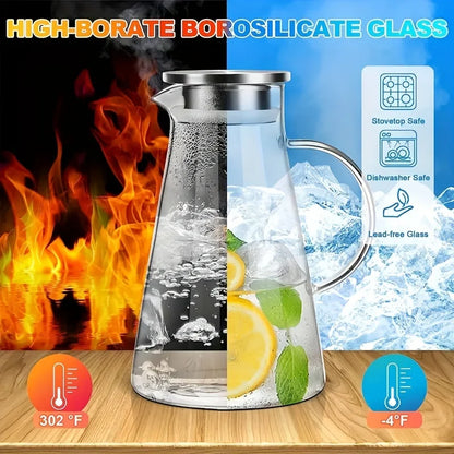 Water Jug Transparent Heat-Resistant Glass Cold Water Kettle And Cups Water Pot With Handle Large Capacity Office Household Jug