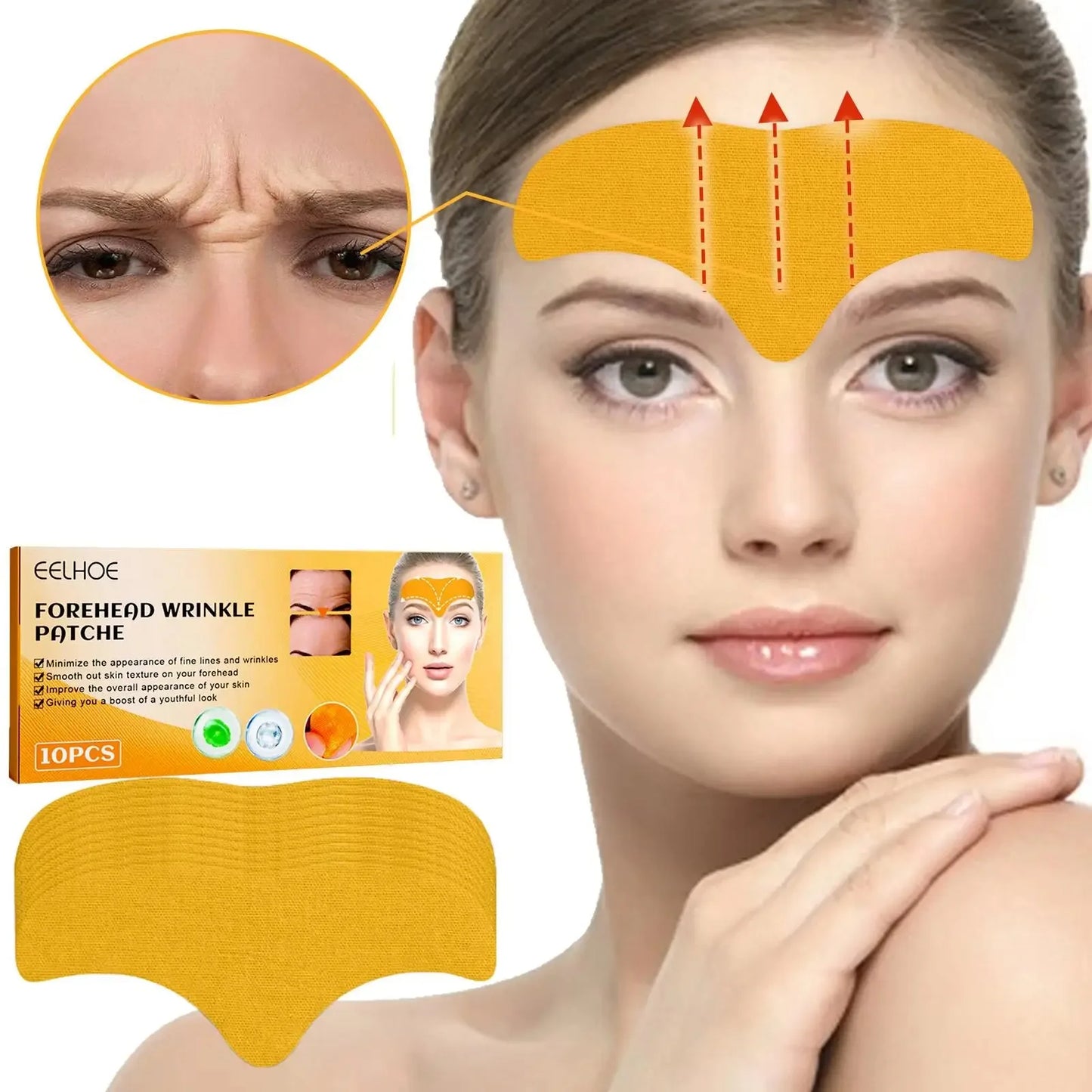 10pcs/box Anti-wrinkle Forehead Line Removal Gel Patch Firming Mask Frown Lines Face Skin Care Stickers Anti-aging Collagen