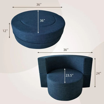 36" W Folding Round Chair With Pillow Memory Foam Lazy Sofa Futon Couch for Small Living Room Convertible Chair Floor Couch Home