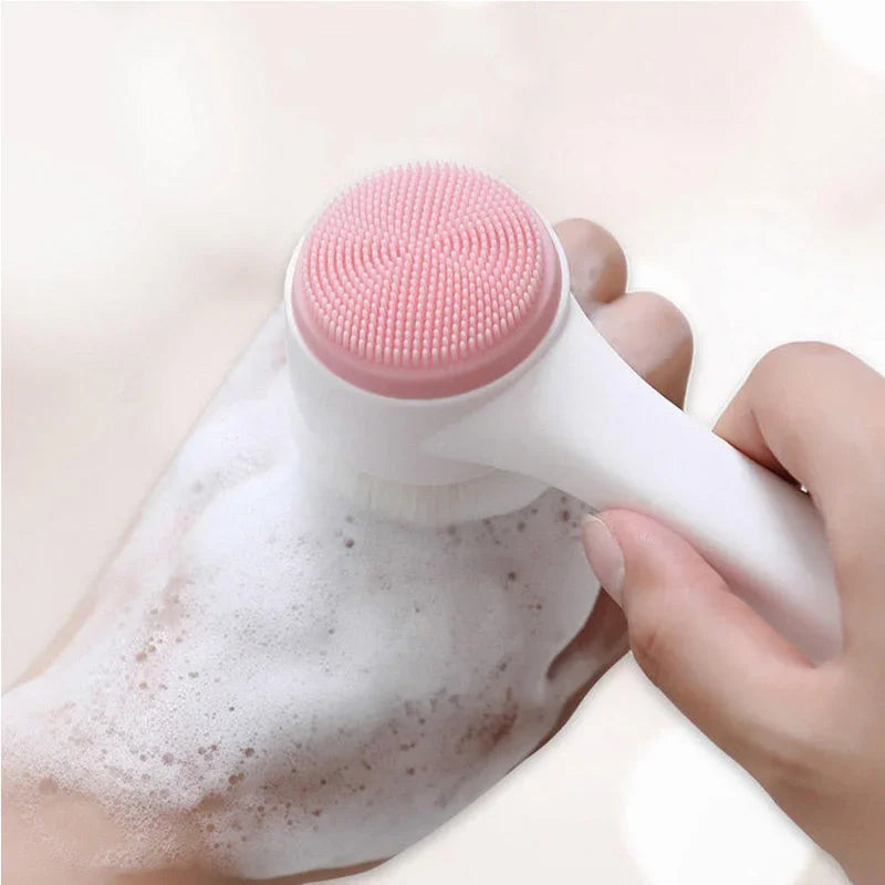 3D double silicone facial cleansing brush manual massage facial brush soft bristles exfoliator double sided face wash brush