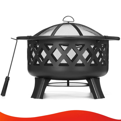 30 inch Fire Pits with Swivel BBQ Grill Outdoor Wood Burning Firepits Large Steel Firepit Bowl for Patio Backyard Garden Picnic