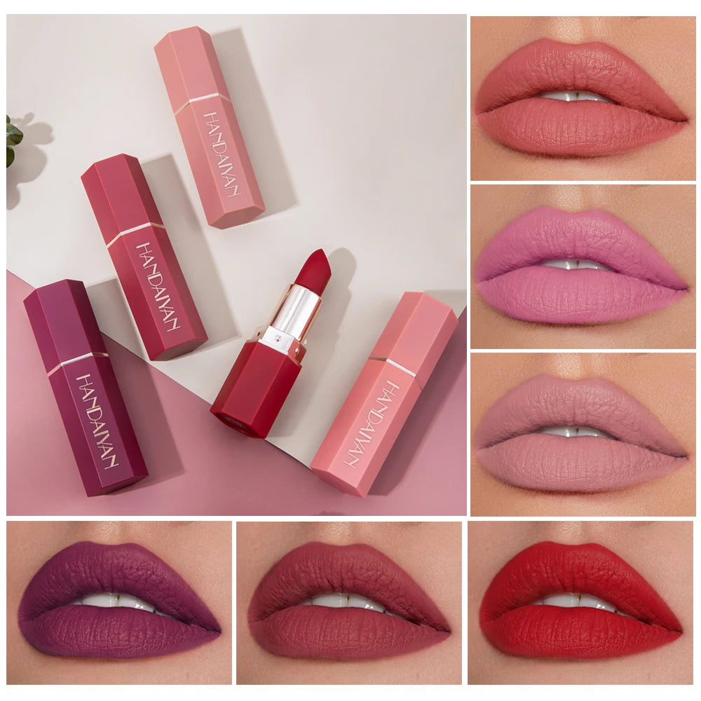 6-Color Matte Lipstick Set, Non-Fading, Non-Stick Cup Long-Lasting Velvet Finish, Smooth Matte Lip Color Waterproof Smudge-proof