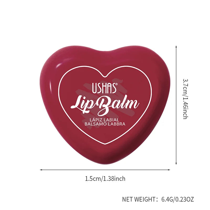 USHAS Heart Lip Balm Moisturizing Hydrating 6 Color Solid Lip Gloss Autumn Winter Lip Balm for Christmas Valentine's Day